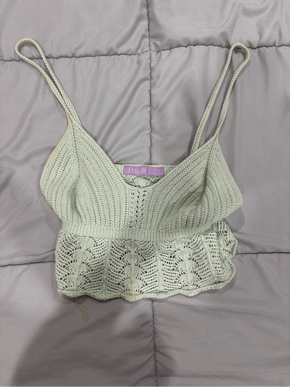 a new day Light Sage Crochet Cami Top